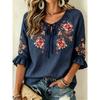 Women's Boho Geometric Tribal Print Tie Front Blouse, Casual Loose Top for Spring Summer Daily Wear