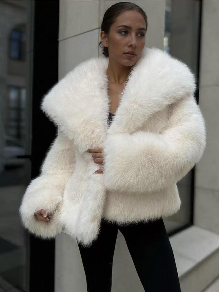 Women's Cross-Border Faux Fox Fur Coat - Plush, Regular Style