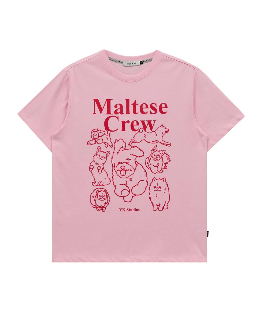 WAIKEI Maltese Crew Line Graphic Short Sleeve T-Shirt Pink