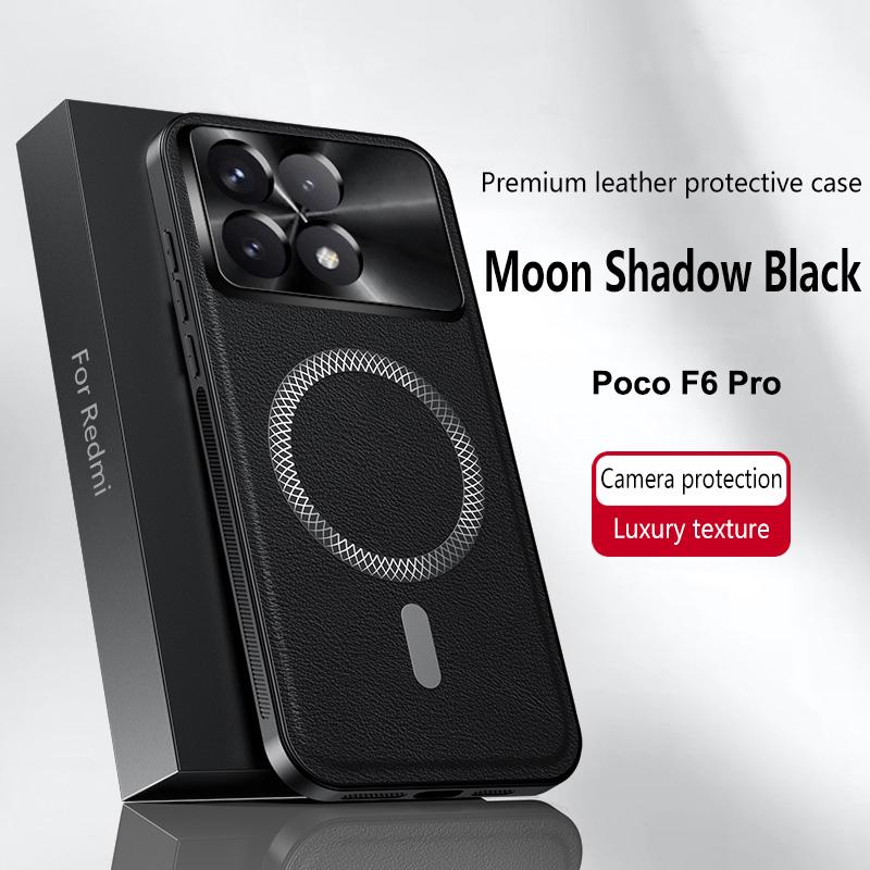 For Poco F6 Pro Case Magnetic Elegant Leather Wear-Resistant Lens Fully Covered Non-Slip Grip Edge Cover Shell