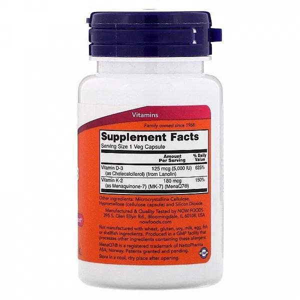 Now Foods MEGA Vitamin D-3 & MK-7, 5000 IU/180 Mcg