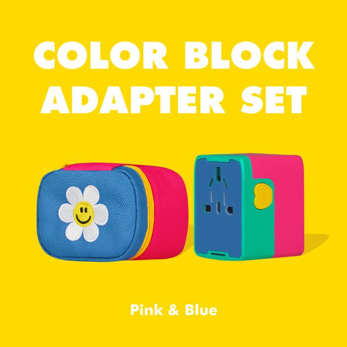 Wiggle Wiggle Universal Reiseadapter-Set mit USB-C & USB-A Weltweiter Mehrfachstecker (Pink Blau)