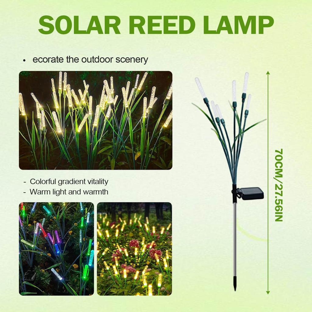 Solar Powered LED Reed Lights Outdoor Garden Pathway Stake Light with 6 LED Bulbs for Yard Landscape Lawn Decoration Waterproof Design