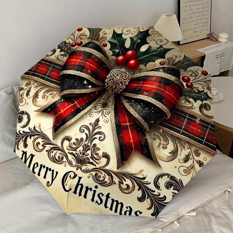 1 st Jul God Jul Mönster Paraply Design Automatiskt Öppnings- och Stängningsparaply, Högkvalitativt Reseparaply, Lättviktigt och Bärbart