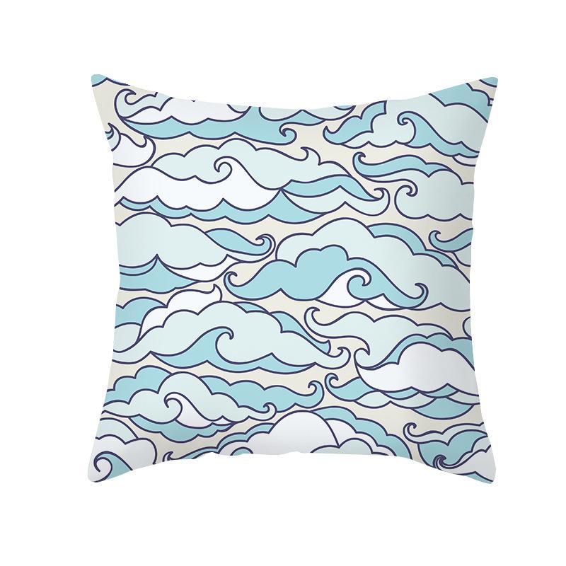 Simple Nordic Style Pillowcase Blue Wave Dolphin Office Sofa Printed Cushion Pillowcase Home