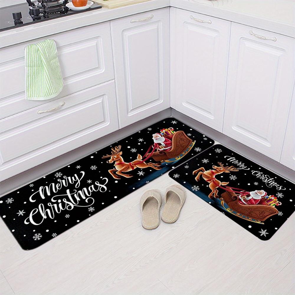 1Pcs Anti Fatigue Kitchen Rugs Santa and Elk Print Waterproof Non-Slip Thick Cushioned Kitchen Mat Heavy Duty Comfort Standing Mat for Kitchen