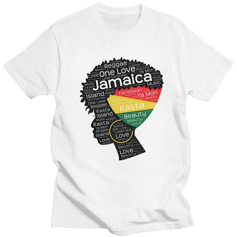 Individuelle Jamaika Jamaikanerin Afro-Puff T-Shirts für Herren Kurzarm Freizeit T-Shirt Afro Wortkunst T-Shirts Reine Baumwolle T-Shirts