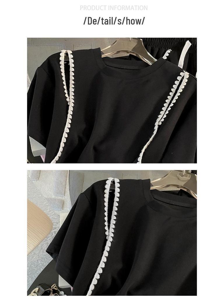 2025 Summer Trendy Sporty Slim Two-Piece Set: Short-Sleeve Top & Wide-Leg Pants