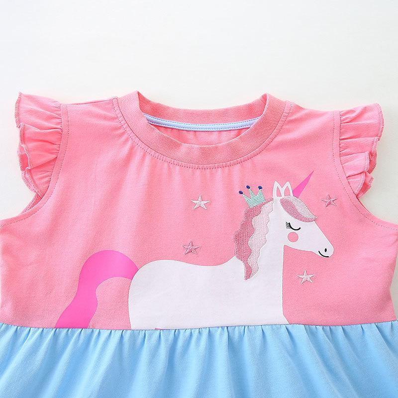 Summer New Arrivals: Girls' Round-Neck Princess Dress with Unicorn Embroidery, Sleeveless Vest Style Children's Dress