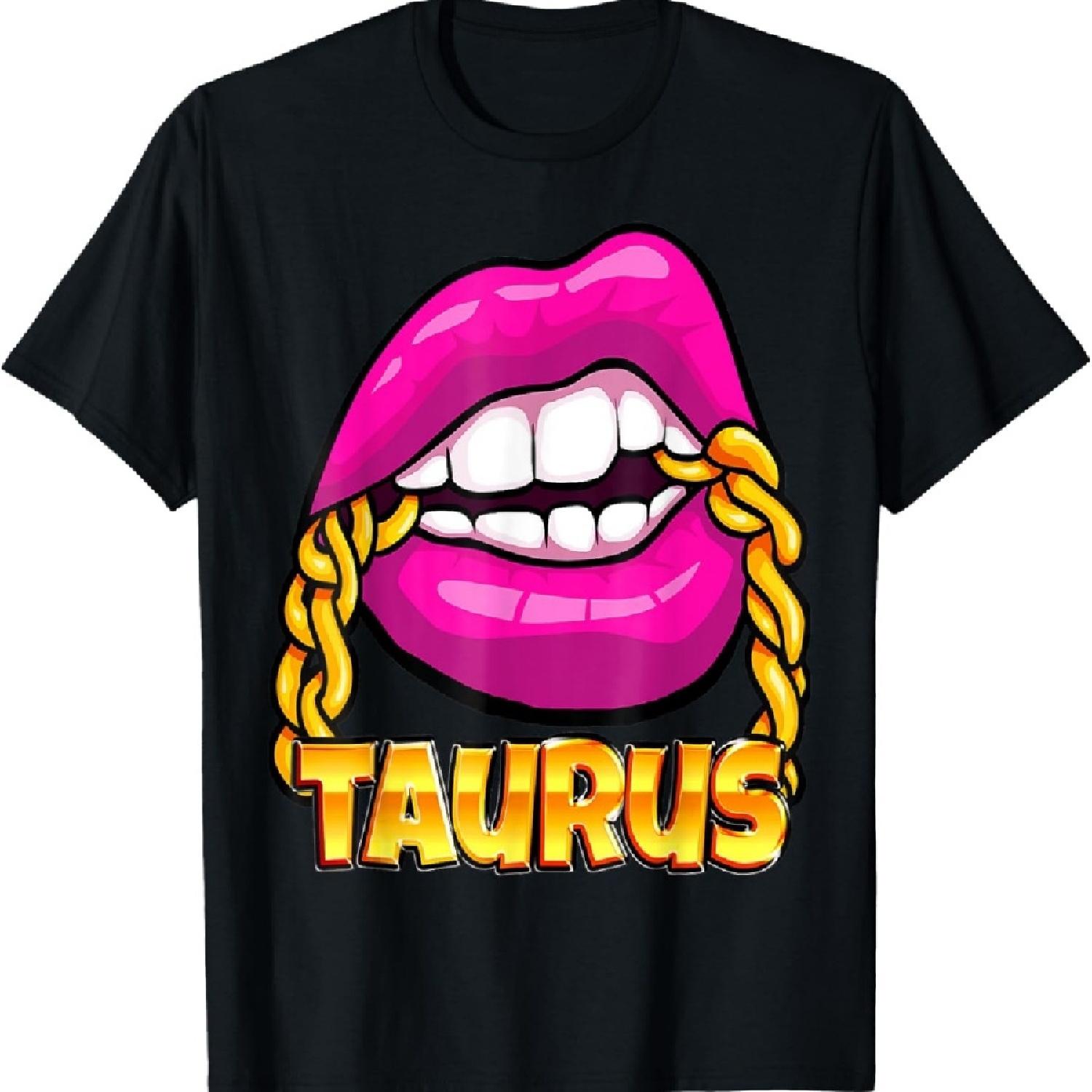 

Black Queen Juicy Lips Pink Gold Chain Taurus Zodiac Sign T-Shirt S
