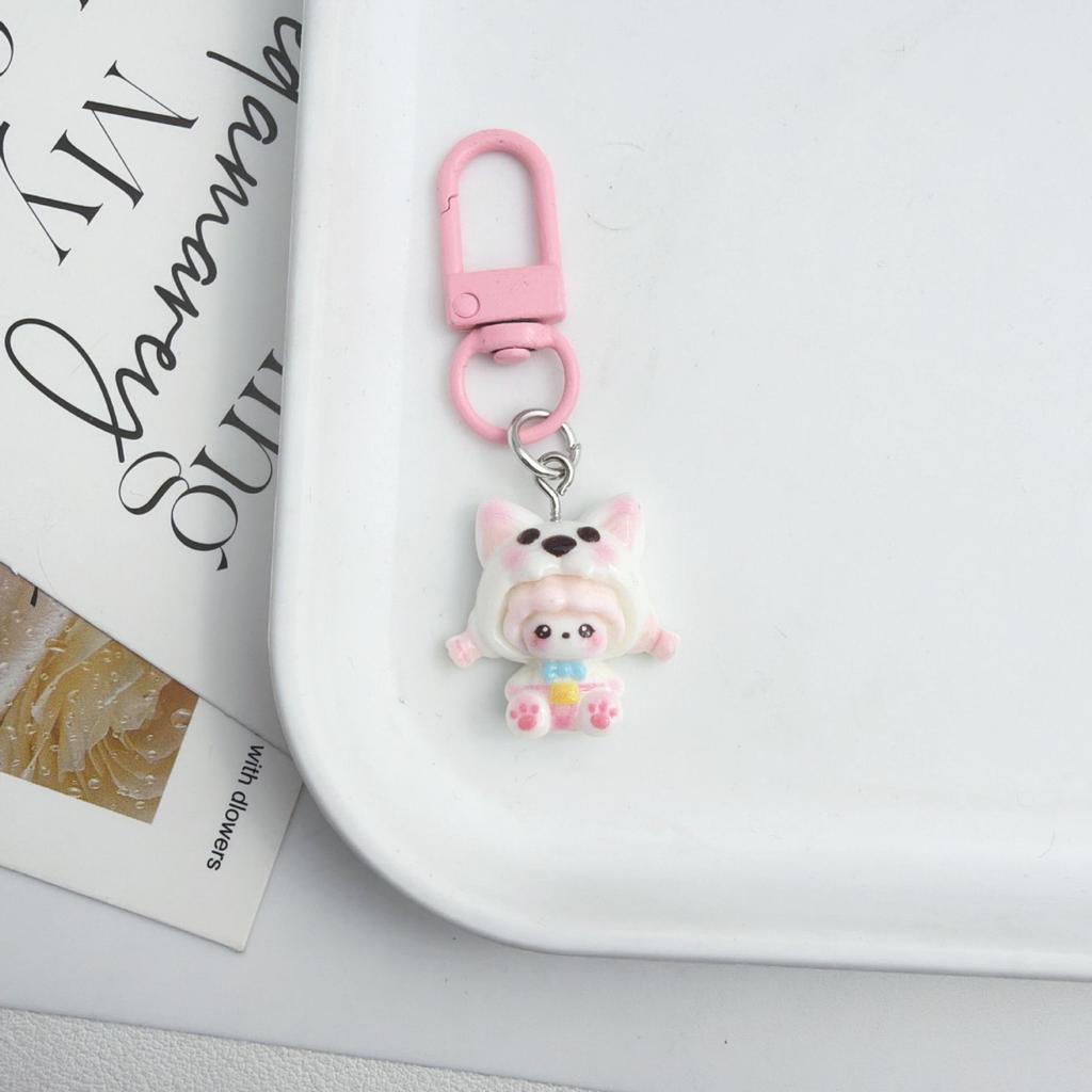 Cute Cartoon Girl Resin Keychain Pendant - Heart Backpack Charm, Holiday Gift for Students & Couples