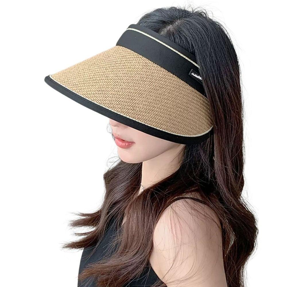 Plaited Design Foldable Bucket Hat Woven Straw Straw Hat Visor Design Beach Hat  Sun Protection