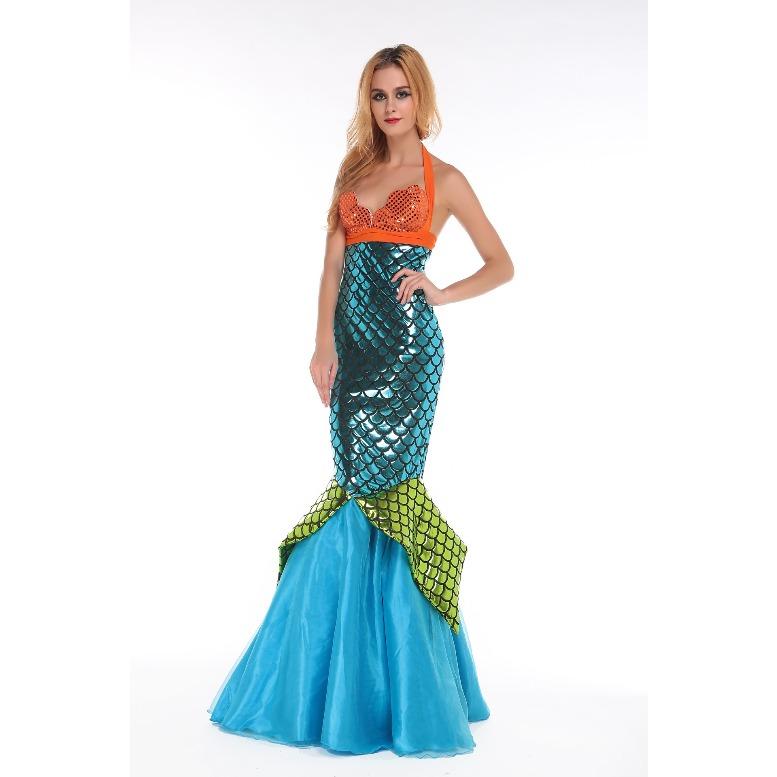 Orange Sequined Mermaid Princess Costume, Miss Halloween Mermaid Cosplay, Performance Uniform