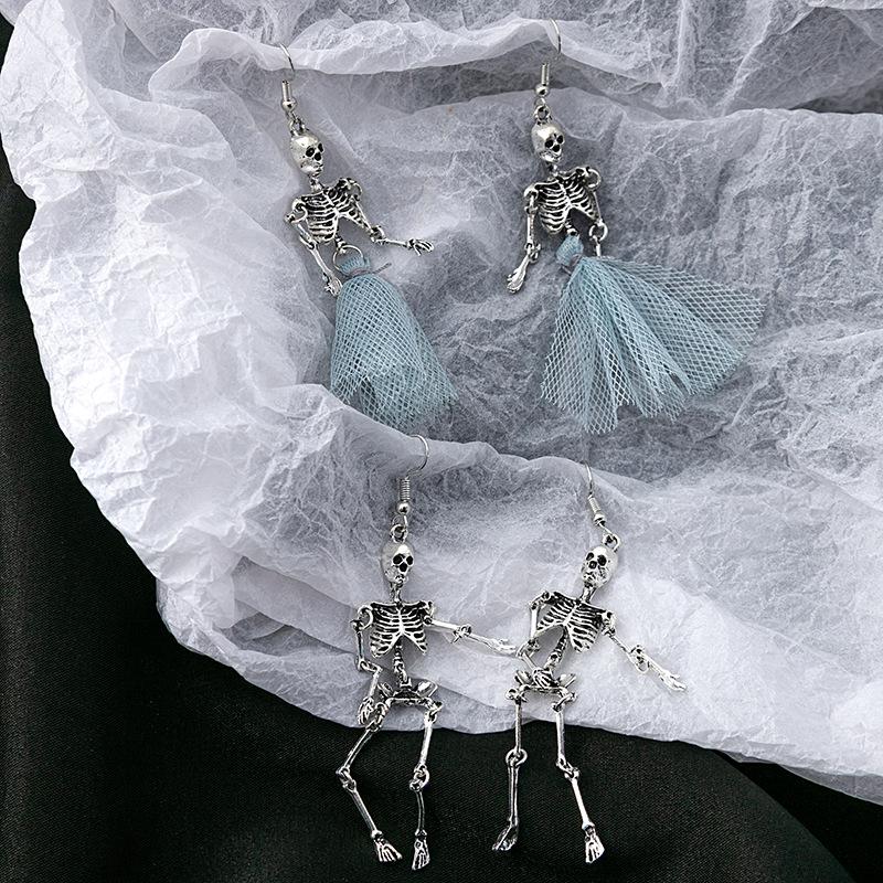 1 Pairs Vintage Skull Skeleton Dangle Earrings Exaggerated Horror Goth Punk Long Women Earrings Party