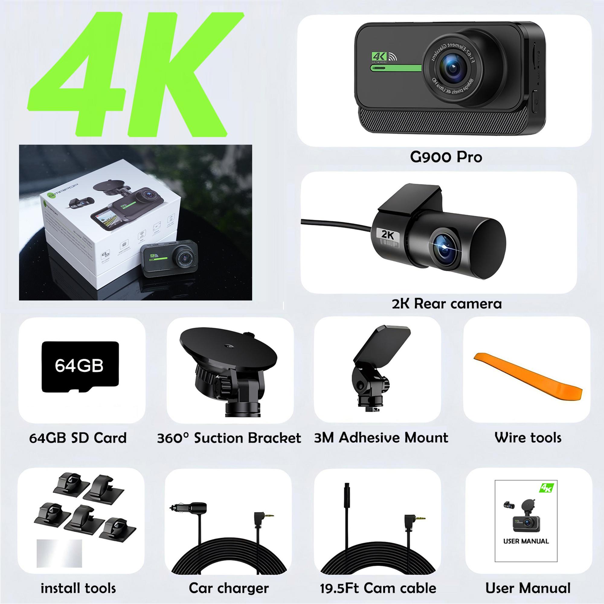 

Dash Cam 4K+2K UHD Recording Front Rear Car Camera HDR Night Vision Recorder Built in 5GHz Wi-Fi Parking Mode DVR Free 64G Card Free 64G SD Card