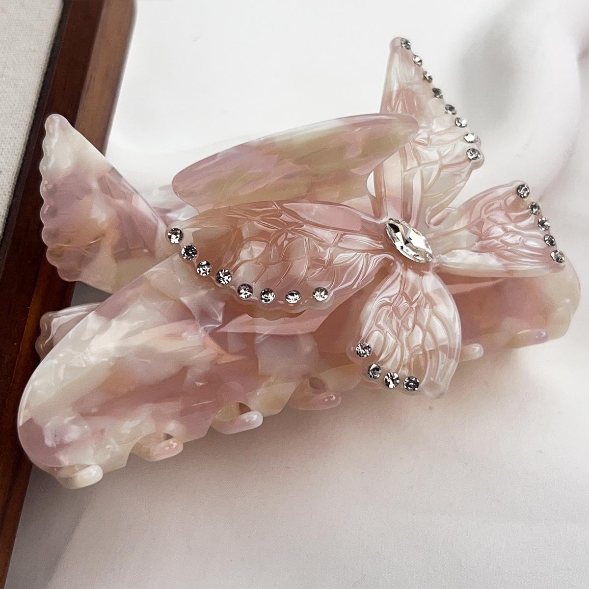 Flower Butterfly Acetate Hair Clip Spring Summer Gradient Candy Color Sweet Elegant Women s Large Hair Clip розовый кварц