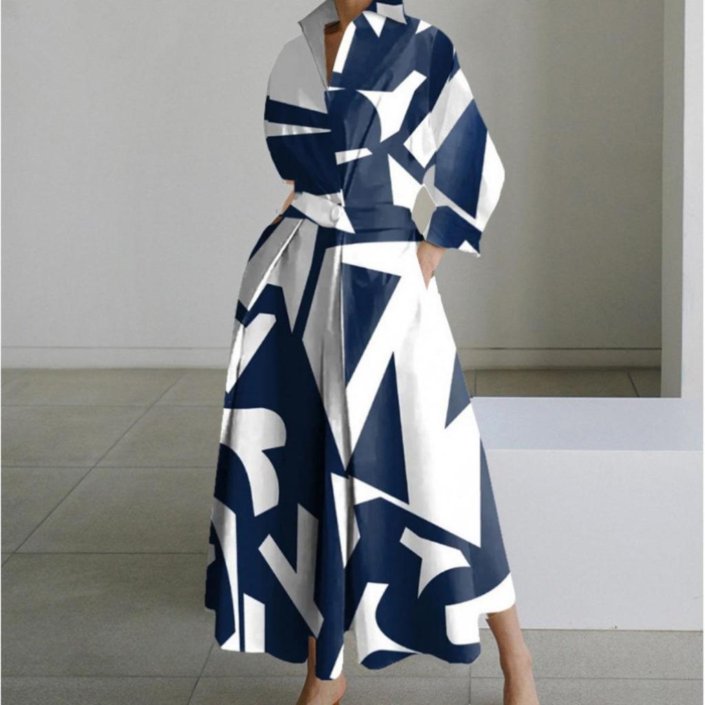 Plus Size Commuter Fashion Neck Lining Nine Minute Sleeve Loose Hem Dresses