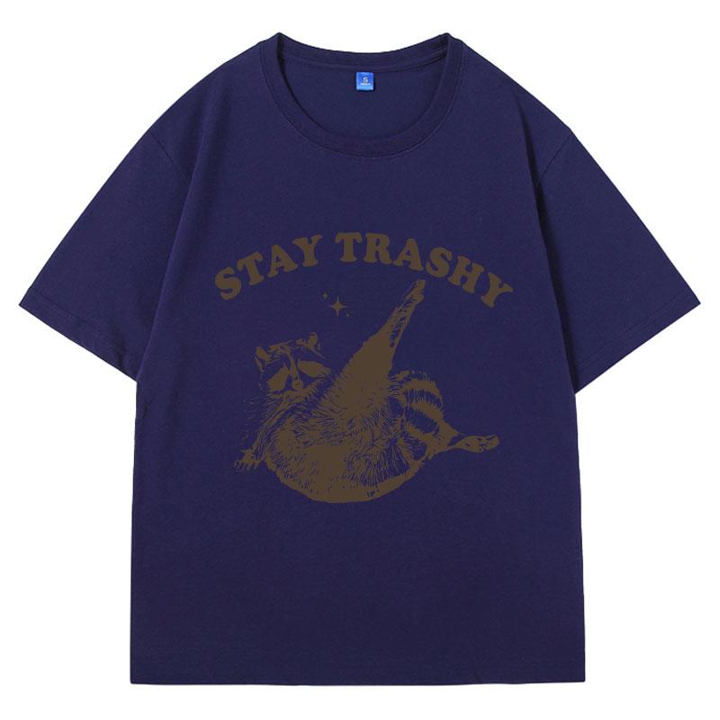 Vintage 90er Lustiges Waschbär T-Shirt Y2k Kleidung Boho Ästhetik Niedlich Bleib Trashig T-Shirt Lustiges Meme Übergroß Baumwolle Kurzarm