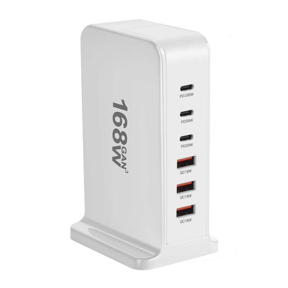 200W 168W stolní GaN rychlonabíječka PD 6 portů USB typu C USA EU AUS UK adaptér pro mobilní telefony a notebooky, nabíjecí dokovací stanice, stojan