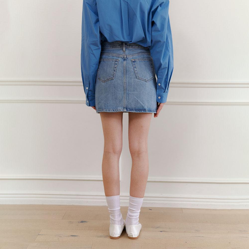 Hauseuobeupondeu Kaihara Fabric Denim Skirt(Light Blue, Mid Blue)
