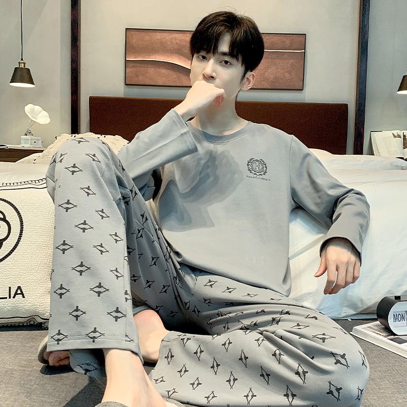 Men's Korean-Style Cotton Pajamas - Long Sleeve, Casual, Seasonal Homewear