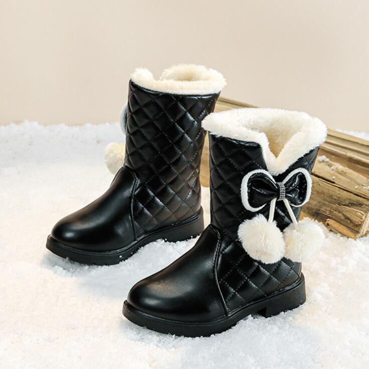 

Модные ботинки для девочек, новые детские хлопковые зимние ботинки, кожаные ботинки принцессы с бантом, студенческие зимние ботинки, детская спортивная обувь из плюша, кроссовки 31 чёрный
