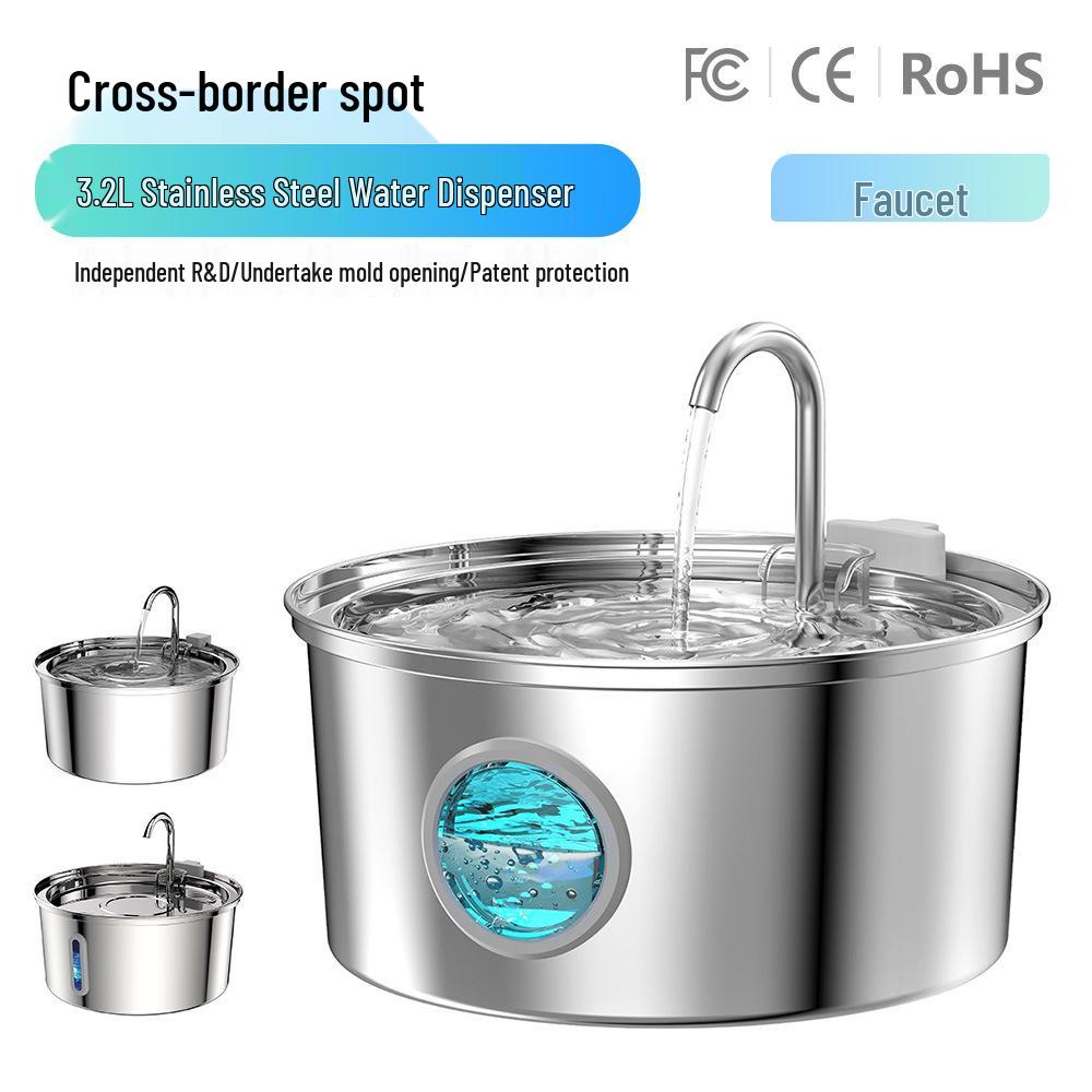 3.2L Pet Water Fountain with Stainless Steel Faucet and Automatic Filtration
