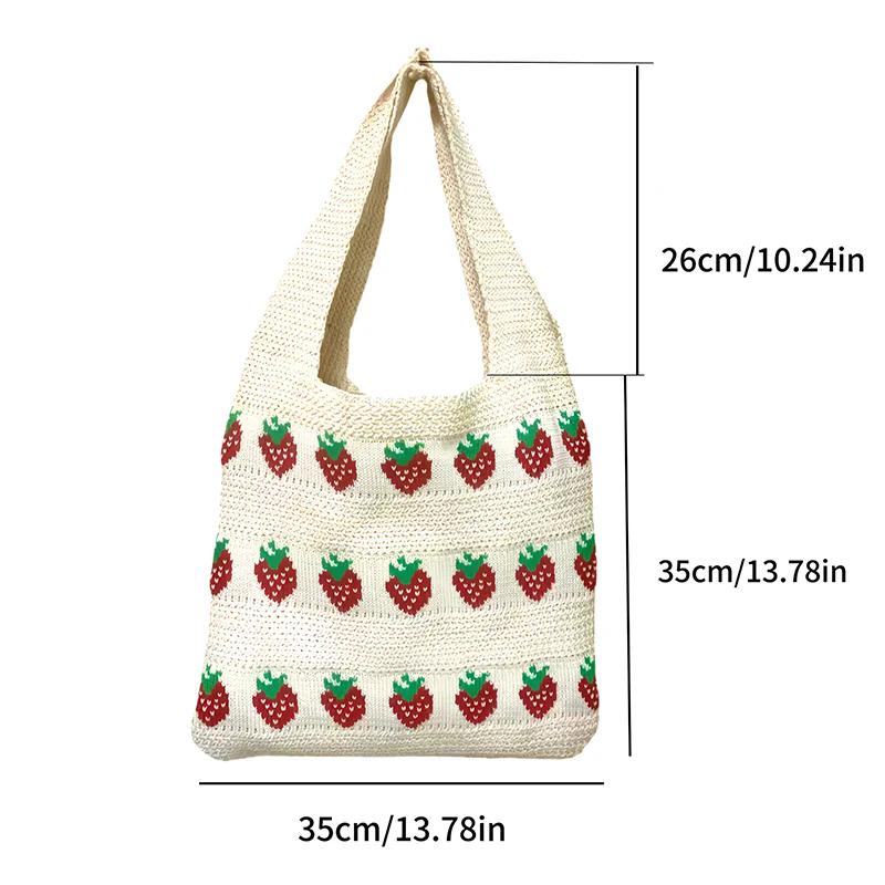 Shoulder Bag For Women Summer Strawberry Knitted Tote Bag Lightweight Travel Minimalist Shopper Hand Bag