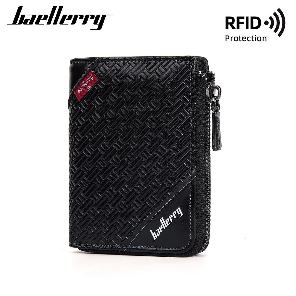 Baellerry Men's Short Zipper Wallet - Anti-Theft, Anti-Demagnetization, Credit Card & Money Clip