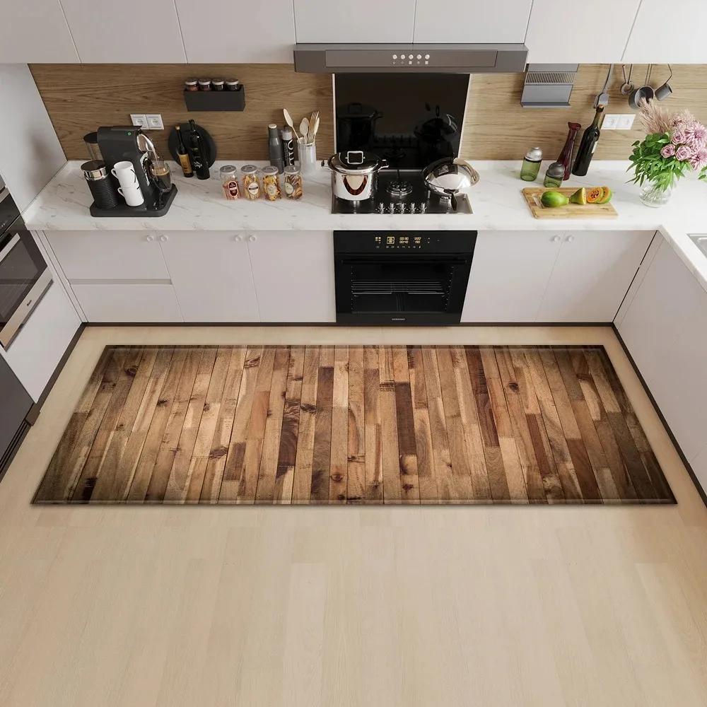 Wood Plank Stripe Color Pattern Home Kitchen Floor Mat Door Front Decoration Floor Mat