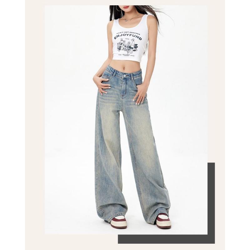 Korean Style Vintage High Waist Wide Leg Jeans Women Loose Fit Comfortable Straight Casual Pants