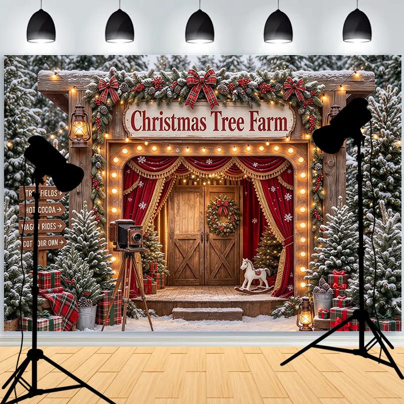 Christmas Day Wreach Wooden Door Background Xmas Trees Family Photos Santa Claus Children Portraits Photography Backdrops XR-18