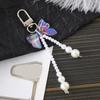Bowknot Shaped Keychain Pendant Pearls Beaded Butterfly Knot Key Chain Fashionable Bow Ornament for Phones and Bag