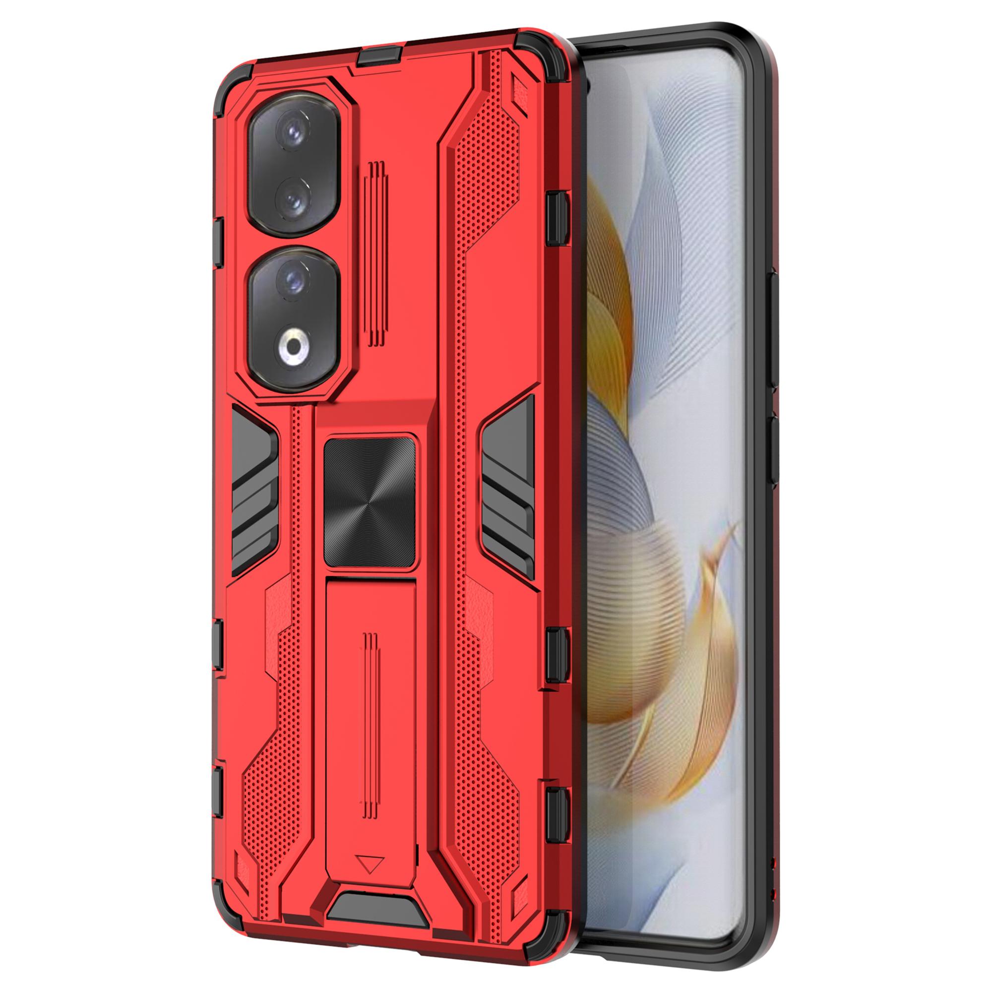 

For Honor 90 Pro Shockproof Phone Cover with Kickstand Hard PC+Soft TPU Protective Case Red