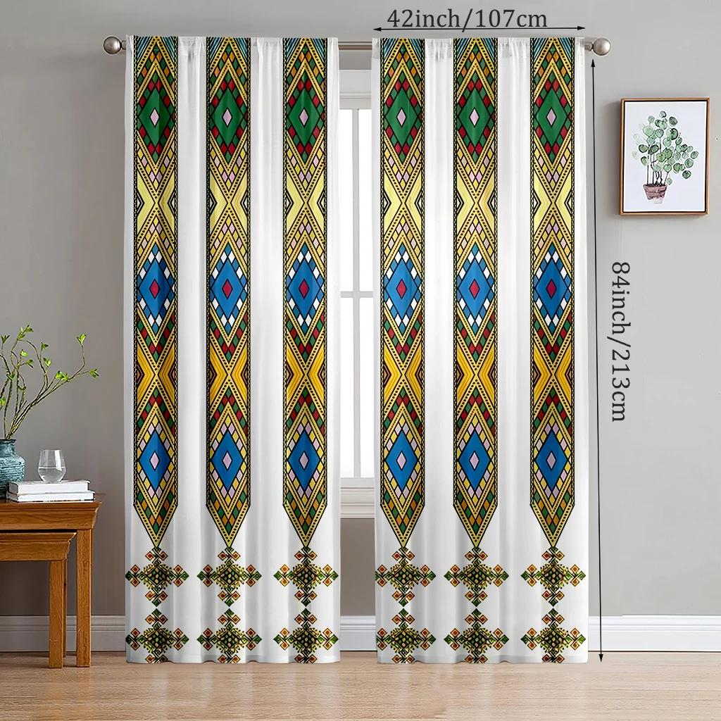 

1 set of 2 pieces purple-colored geometric rhombus patterned Ethiopian-style printed curtains living room furniture decoration 100*130 HOOK 1pcs
