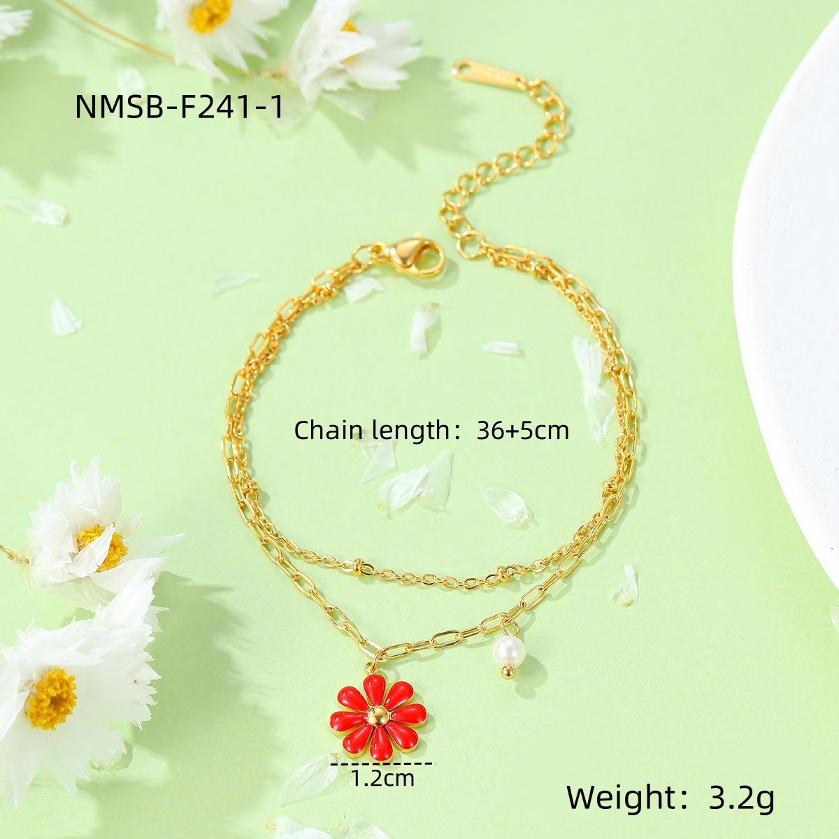 GEMCHIC Women s Daisy Enamel Stainless Steel Bracelet with Pearl Sweet Summer Jewelry 18K