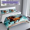 3PC Custom Name Horse Waves Bedding Set Duvet Cover Closure Includes 1 Duvet Cover & 2 Pillowcases for Bedroom