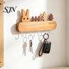 Wall Mounted Key Holder Wooden with 5 Hooks, Cartoon House Theme Organizer, Multi Adhesive Rack for Purpose Hanging Keys Pet Leashes And Hats