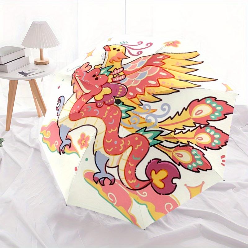

1pc Fantasy Dragon with Phoenix Wings Pattern Umbrella, Fashionable, Personalized, High-Value Folding Umbrella, a Must-Have for Summer, 8-Rib Durable