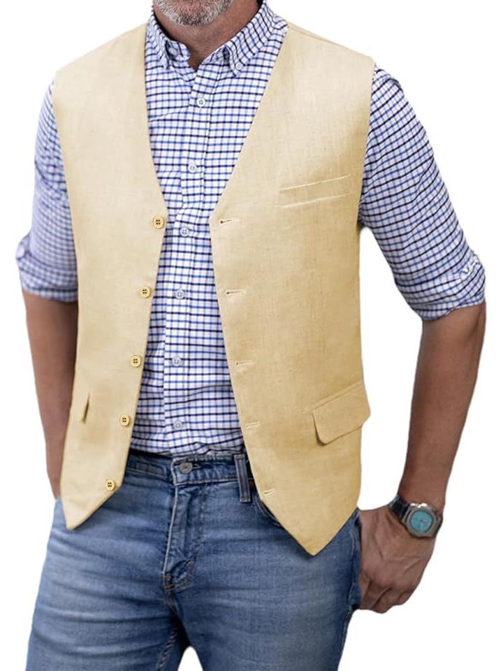 Men's Slim Fit Cotton Linen Casual Business Vest