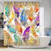 Vibrant Feather Shower Curtain Glitter Gold Decorative Bath Room Fabric Print Waterproof Washable 3D Printed Bathroom Shower Cur