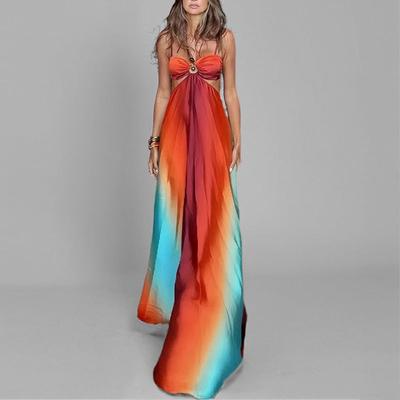 New Spring Women's Temperament Sexy Suspender Gradient Color Hollow Dress Beach Skirt