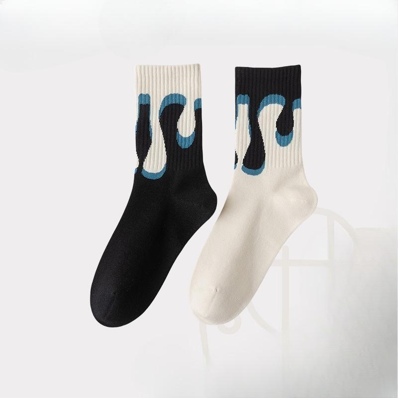 Autumn Combed Cotton Socks, Retro Asymmetrical AB Left and Right Foot Couple Mid-calf Socks, Trendy Socks