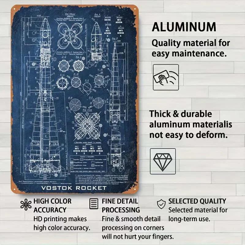 Vostok Razzo Segno in Metallo Poster Spaziale Decorazione Decorazione Stanza Uomini Segno in Latta Targa per Decorazione Artistica da Parete Articoli per la Decorazione della Casa