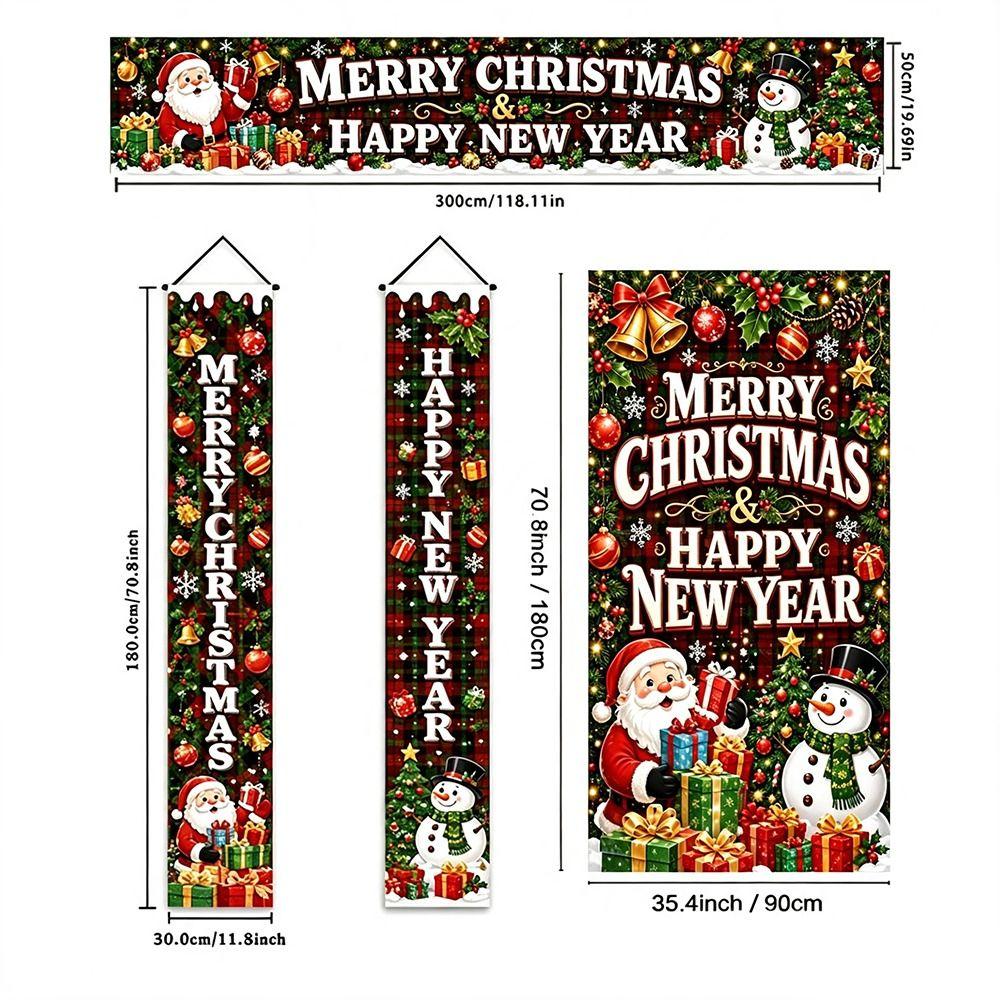 Snowman Design Christmas Door Banner Polyester Material Christmas Porch Banner Front Door Decor