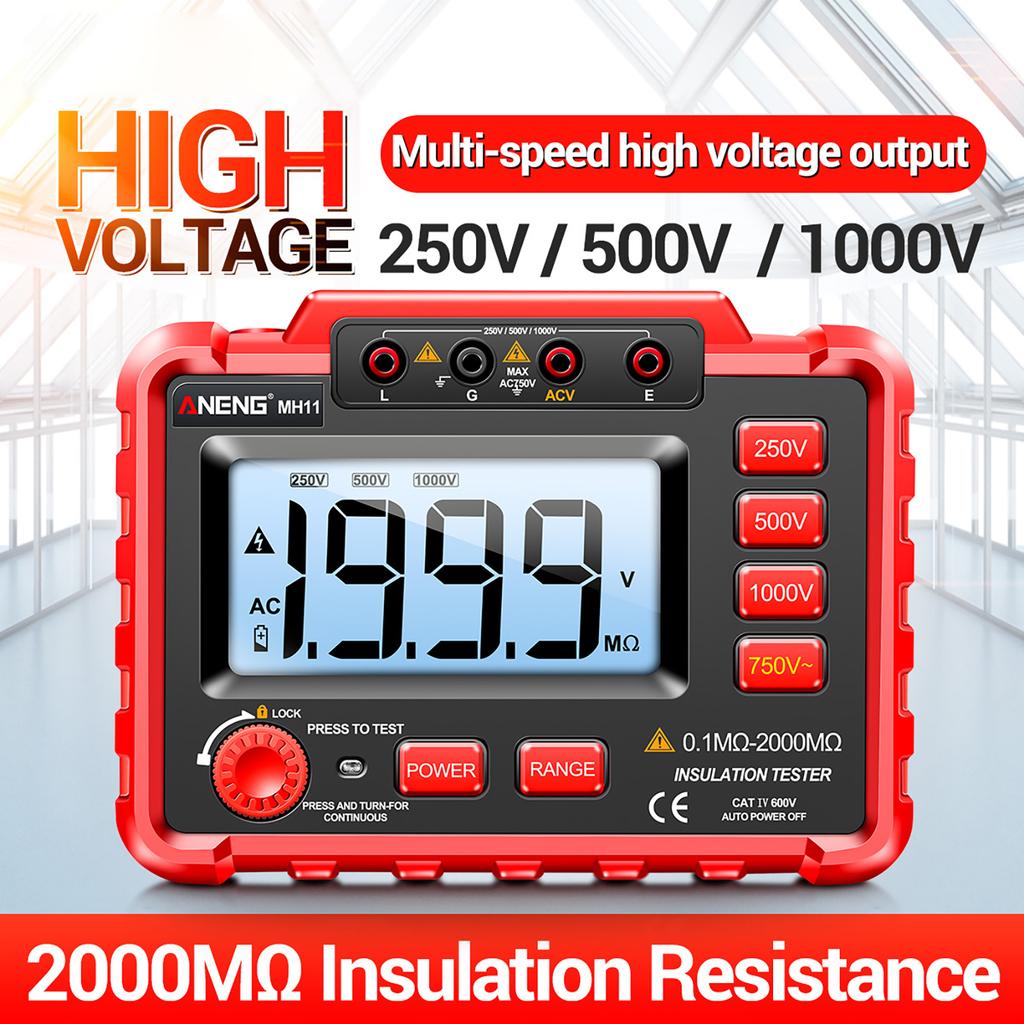 Aneng 250v/500v/1000v Digital Insulation Resistance Tester Backlight Display Megohm Meter (without Battery)