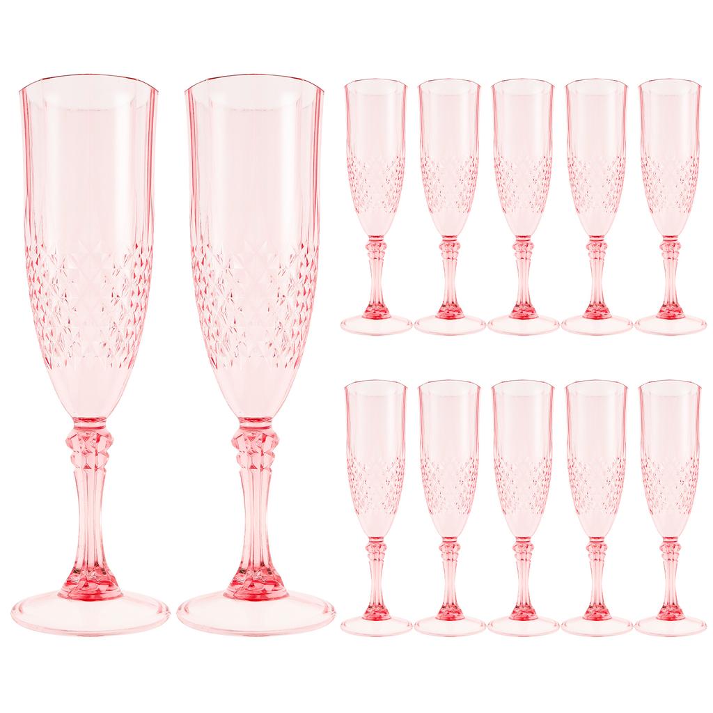 12pcs Champagne Glasses Flutes 207ml Plastic Champagne Flute Wine Goblet Unbreakable Flat Bottom Goblet for Party Picnic Wedding