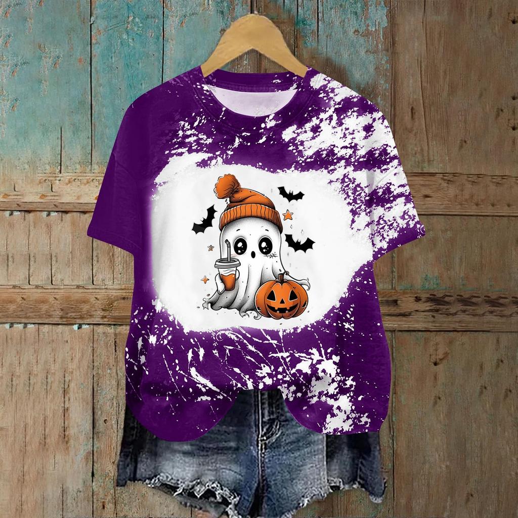 Women's Fashion Casual Printed Round Neck Pullover Short Sleeve T-Shirt Top