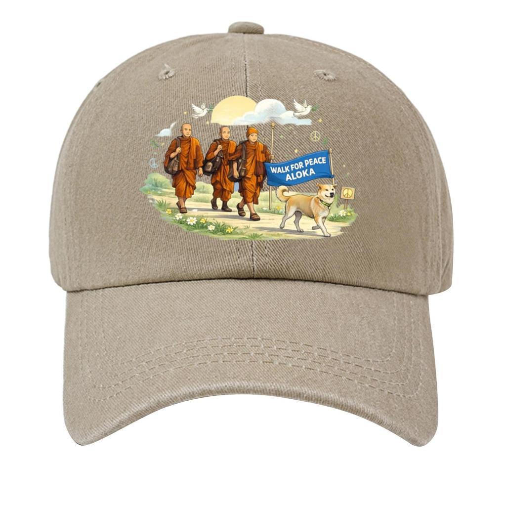 Washed Cotton Baseball Cap with Printed Distressed Soft Top Denim Hat, Vintage Hat