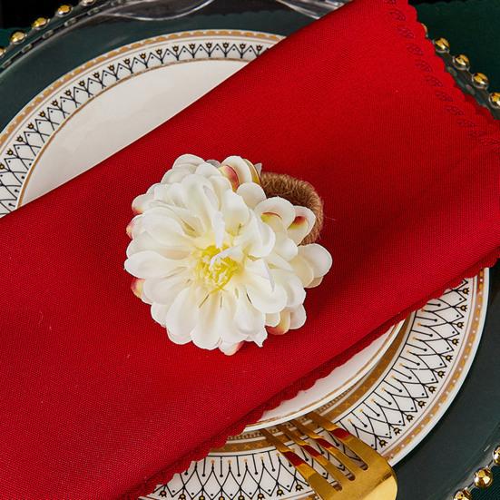 Napkin Ring Handmade Artificial Flower Decor Napkin Buckle Simulated Flowers Leaves Napkin Holder Table Decoration